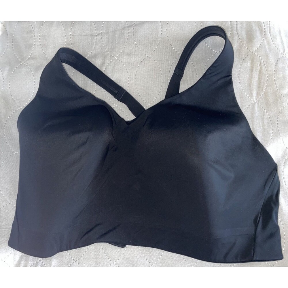 Athleta Sports Bra Size 36DD Black Racerback Padded Mesh Yoga Push Up